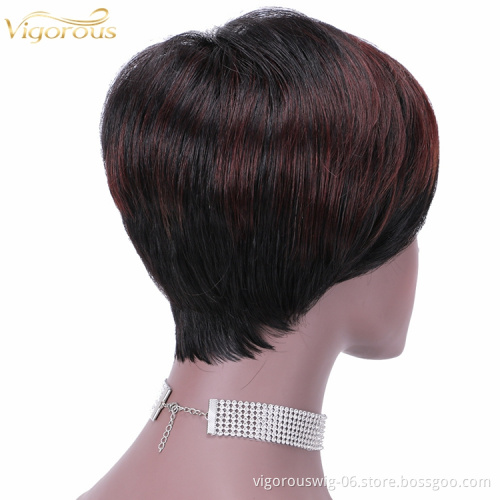 Short glueless cheap highlight red wholesale private label inch bob pixie cut brazilian 100% real human hair wig black women